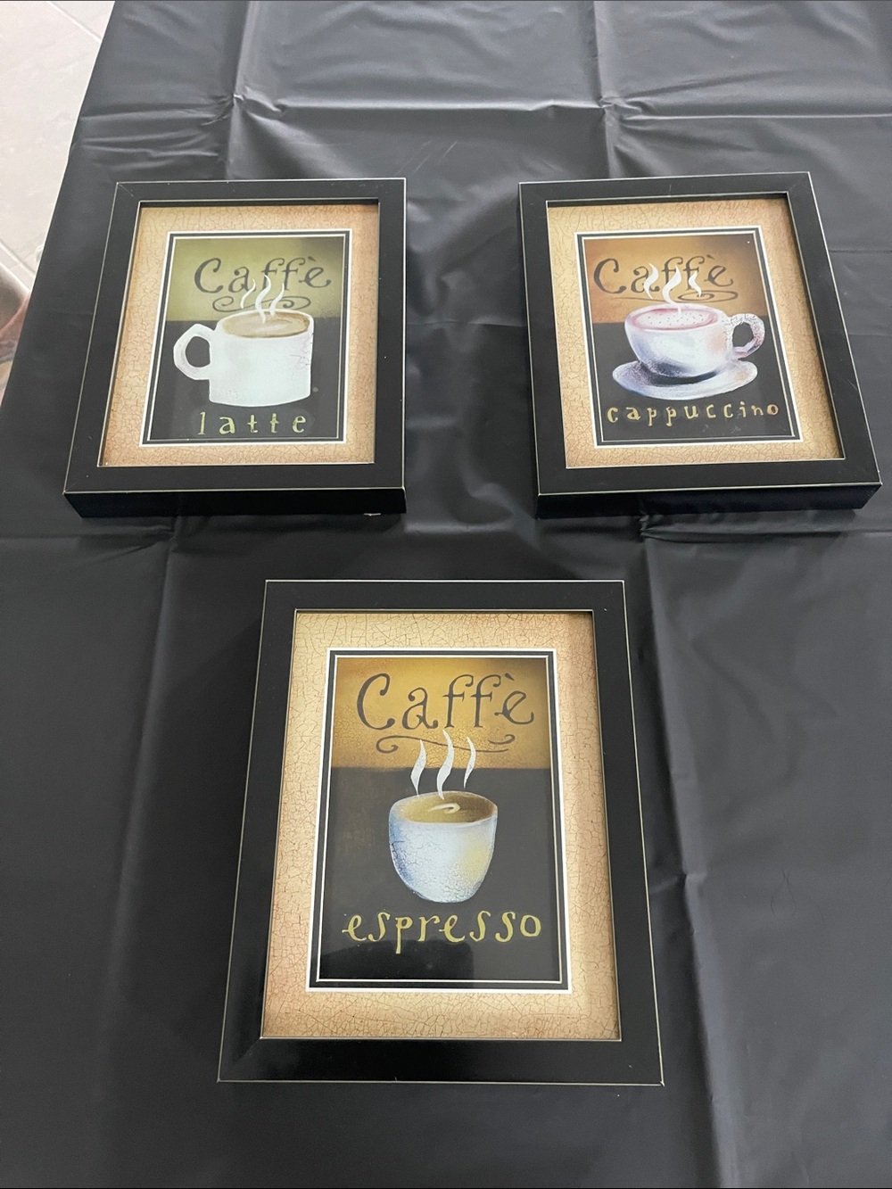 AFF Coffee Trio Wall Art Set - Black Frames, Beige Accents